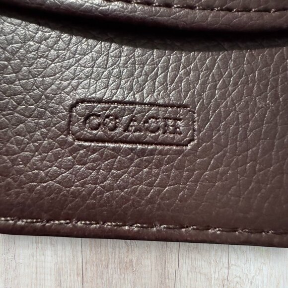 Coach Signature Canvas & Leather Trifold Wallet Brown Logo Print - Picture 6 of 7